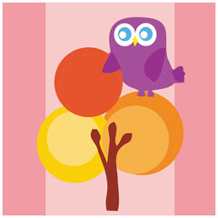 Background with calm colors. Cute cartoon illustration of a bird on a tree. Editable bird backgrounds