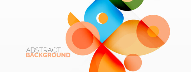 Colorful round shapes, circles and triangles background. Minimal geometric template for wallpaper, banner, presentation