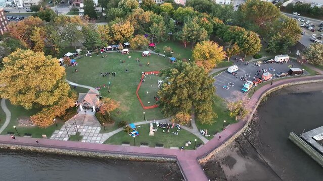 Aerial View of a Fall Festival along the Delaware River in New Jersey