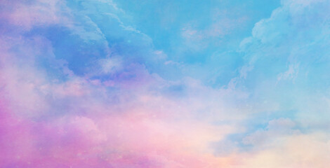 Plakat 朝焼けの空の風景イラスト 水色　ピンク色