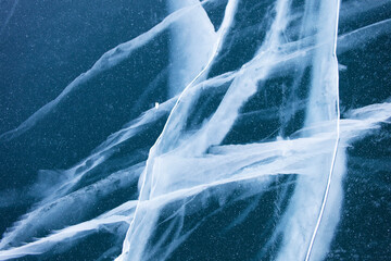 Ice of Baikal lake. Top view. Winter texture