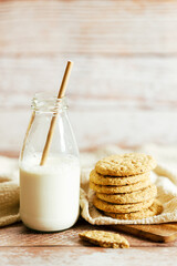 fresh healthy milk and oatmeal cookies.