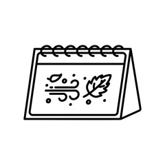 Autumn desk calendar with wind and leaves in black outline style