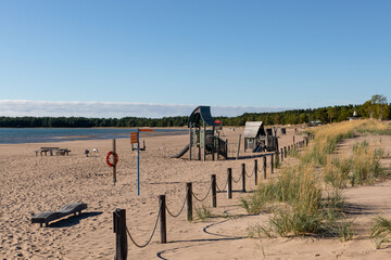 Playground equipment and rope fence on Yyteri Beach in Pori, Finland