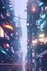  night view city cyberpunk style 3D rendering 