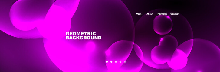 Shiny neon circles and bubbles, dark abstract background with blurred magic neon light, wallpaper design