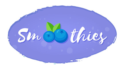 Fruit blueberry smoothie shake sticker vector illustration. Hand drawn sign Smoothies on blue background on smoothie drink cocktail sticker for decoration shop label or promotion discount concept