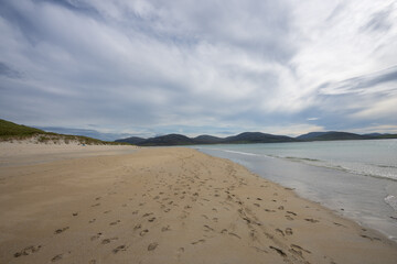 Fototapeta na wymiar Luskentyre white sand beach on the Isle of Harris in the Outer Hebrides of Scotland