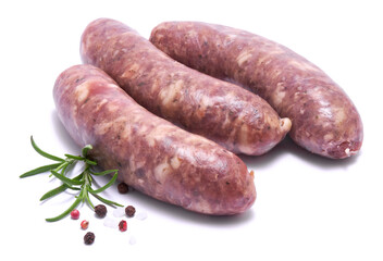 Raw beef or pork grill sausage isolated on white background