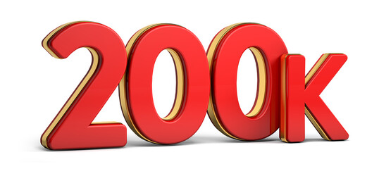 3d red and golden 200K isolated on background. 3d illustration.