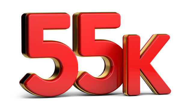 3d red and golden 55K isolated on background. 3d illustration.