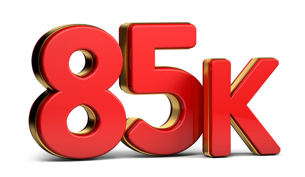 3d red and golden 85K isolated on background. 3d illustration.