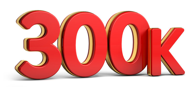 3d red and golden 300K isolated on background. 3d illustration.