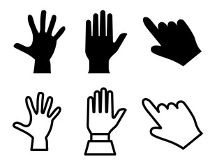 Human Hand Icons Set In Flat Style Vector Illustration. Palm And Click Icons