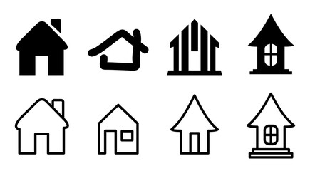 Home Icon Set. Real estate, House Black Icon Vector Illustration. Used For App, UI, Websites.