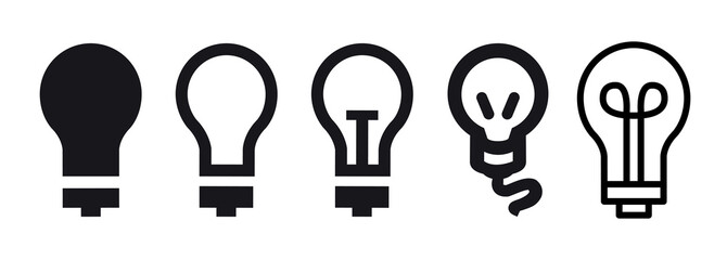 Light Bulb Icon Set In Flat Style Vector Illustration. Idea, CFL Lamp Symbols