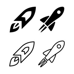 Rocket Icons Set In Flat Style Vector Illustration. Startup, Launching, Spaceship Launch Symbols