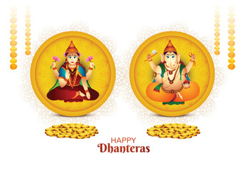 Beautiful celebration happy dhanteras for ganesh laxmi greeting card background