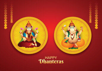 Naklejka na ściany i meble Beautiful celebration happy dhanteras for ganesh laxmi greeting card background