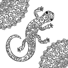 Gecko, lizard, coloring book page. Mandala style. Vector illustration