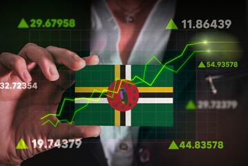 Graph growing up in Front Of Dominica Flag. business state growing up concept.