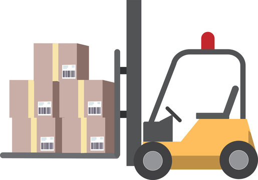 forklift in warehouse loading carton boxes