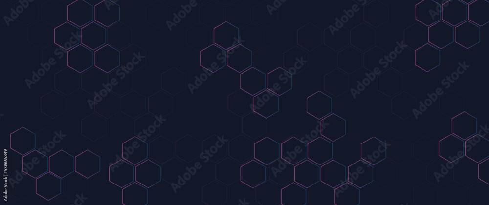 Poster abstract geometric hexagon pattern with led light trim. futuristic technology digital hi-tech concep
