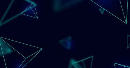 Abstract blue 3d wireframe pyramids chaotic background. Futuristic technology digital hi-tech. Vector illustration