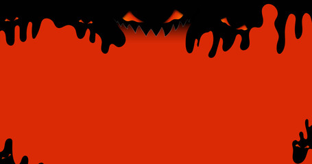 Happy Halloween day. Black ghost with orange mouth background. Vector illustration