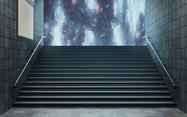 Stairway exit from the subway to the city. 3d illustration