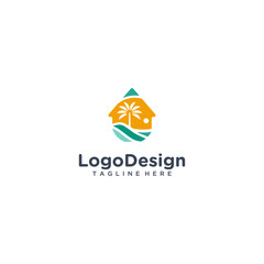 Fototapeta na wymiar illustration of home beach sunset logo design vector