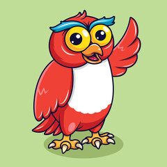 Fototapeta premium Cute owl waving wings with cheerful face cartoon illustration