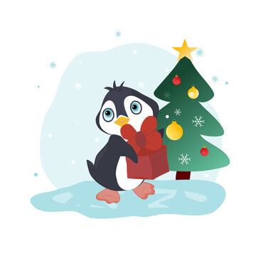 penguin as a gift in the new year a fragment of the calendar January