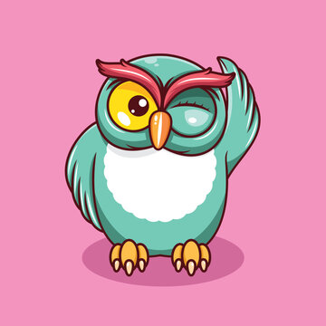 Cute owl giving winks cartoon illustration