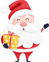 Cute santa claus with gift box - obrazy, fototapety, plakaty