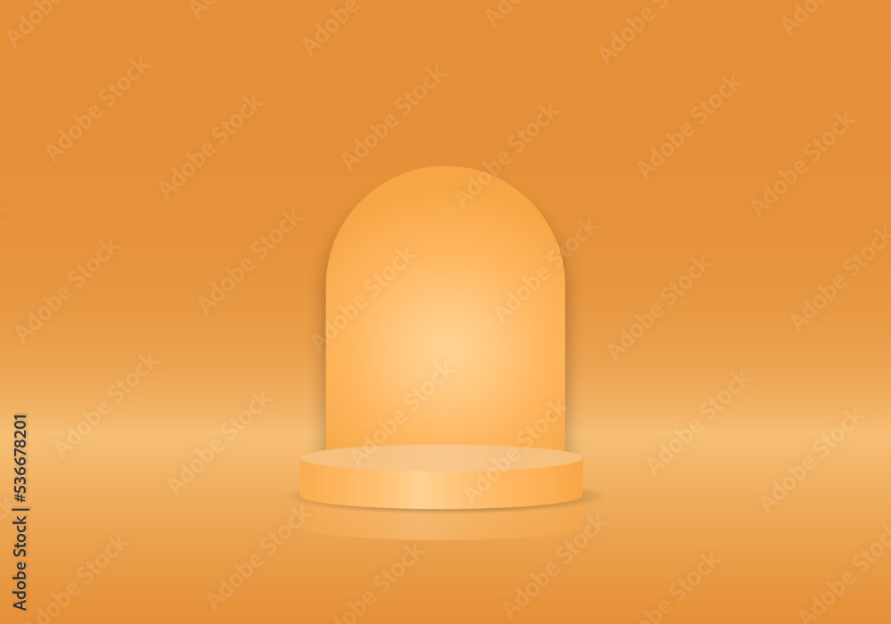 Poster 3d background products orange sphere the background is round with a white light in the middle. to in