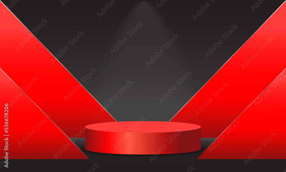 Aufkleber 3d background products with a round red shape for displaying products. there is a red triangle on th