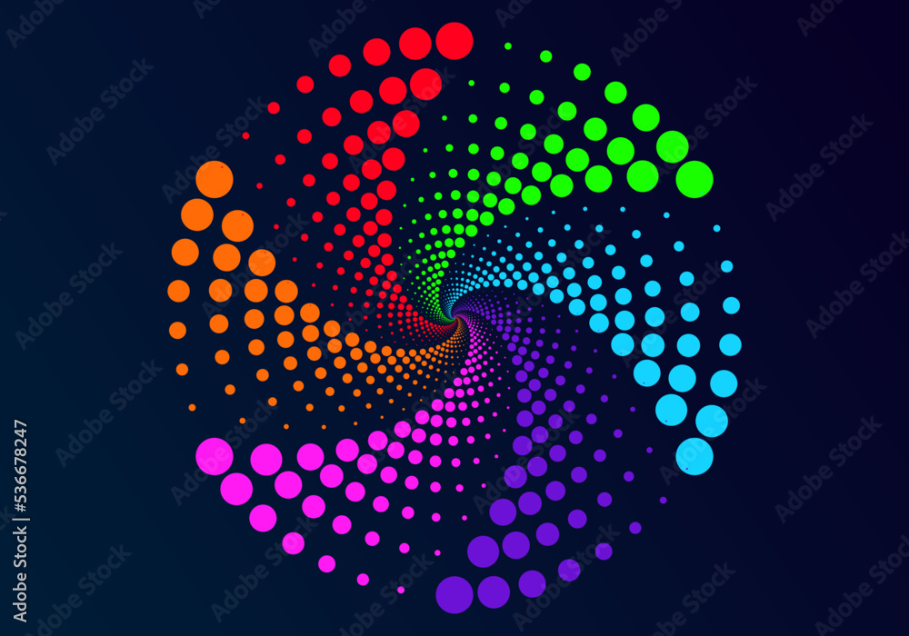 Aufkleber abstract circle use dots to form circles of various sizes, spiraling repeatedly, colorfull