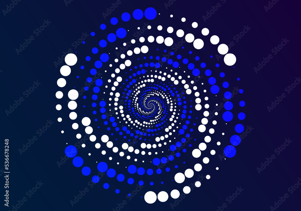 Poster abstract circle, using dots arranged in circles of various sizes, repetitively rotated, mainly used 