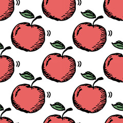 Seamless apple pattern. Colored seamless doodle pattern with red apples
