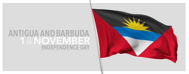 Antigua and Barbuda happy independence day greeting card, banner with template text vector illustration