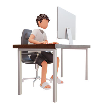 3d render young man working on his computer
