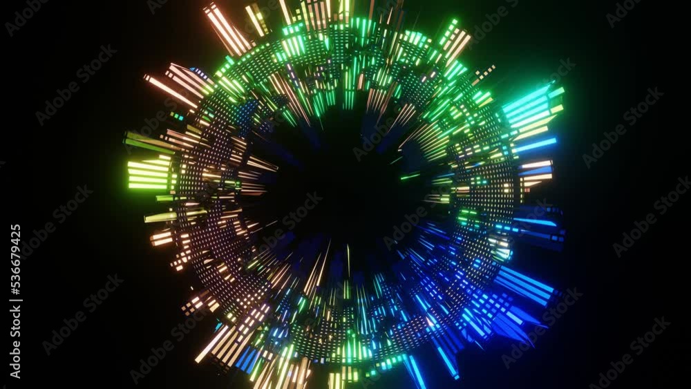 Fototapete 4k video of colorful light trailing effect inside a rectangular tunnel. beautiful seamless loop anim