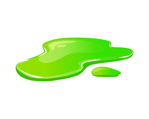 Green slime spill on a white isolated background. Goo blob puddle mucus. Vector cartoon illustration. 