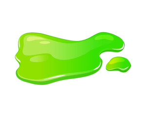Green slime spill on a white isolated background. Goo blob puddle mucus. Vector cartoon illustration. 