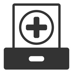 Document from a drawer and a test - icon, illustration on white background, glyph style