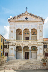 Fototapeta na wymiar View at the Cathedral of San Pietro Apostolo and San Francesco in the streets of Massa - Italy