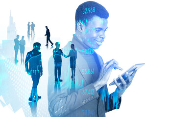 Businessman and diverse people working together, forex diagrams and conference