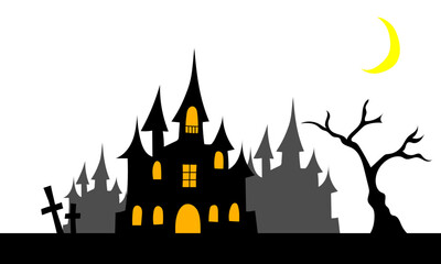 お城と月の描かれたハロウィンの背景イラスト（ベクター・切り抜き）