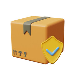 Safe delivery icon. Packing box with shield symbol. Goods delivery guarantee. 3d render